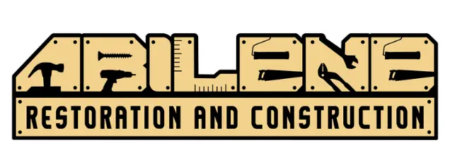 Abilene Restoration and Construction logo featuring tools and measuring tape, representing custom home building and